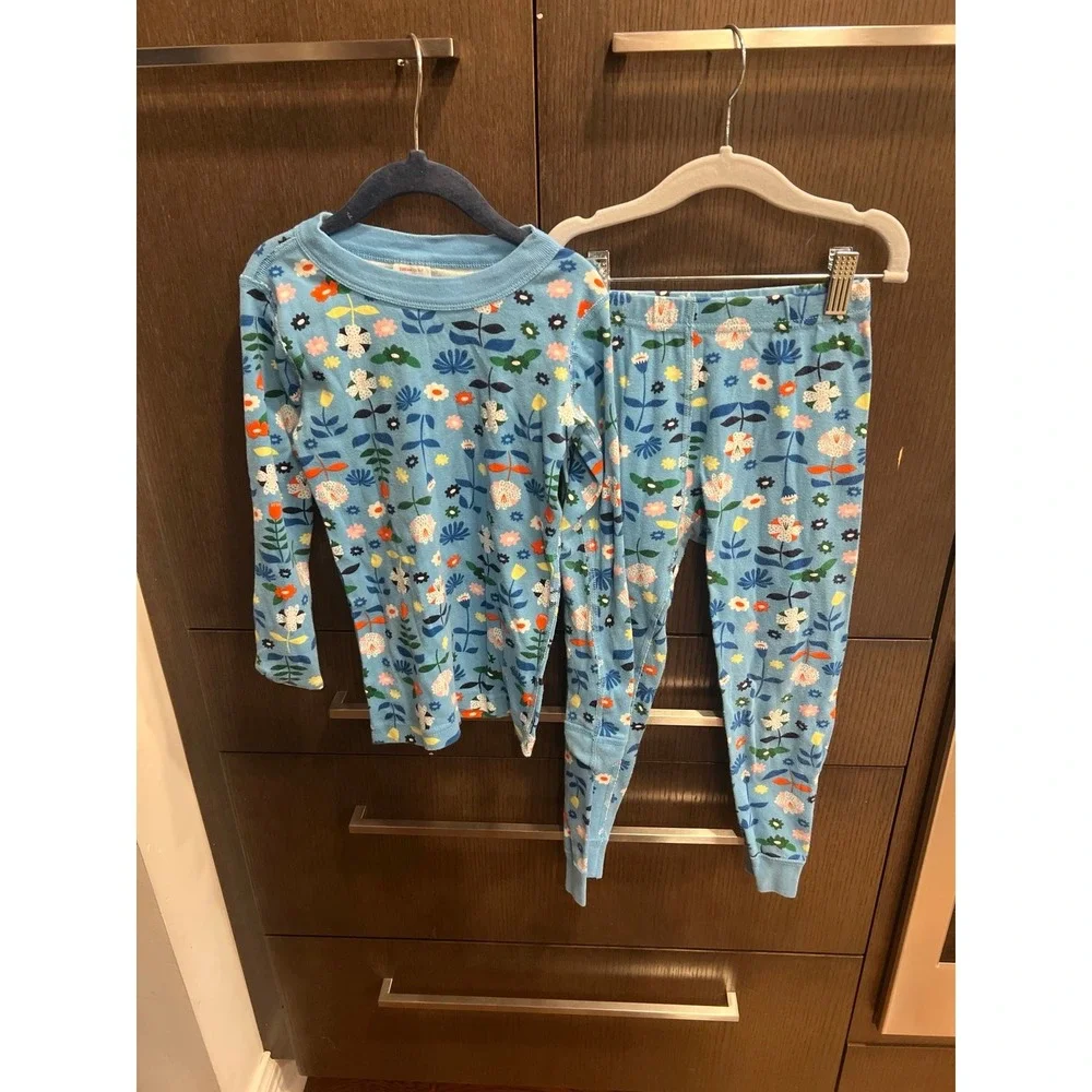 Hanna Andersson‎ blue flower pajama set girls 6-7
